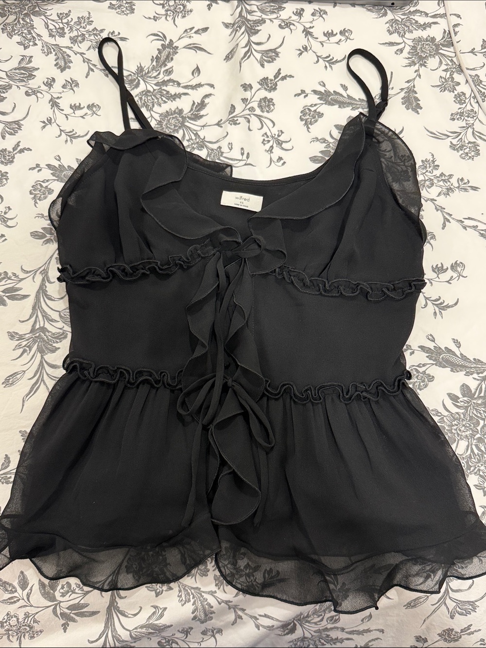 Aritzia Black Ruffle Tie-Front Peplum Cami